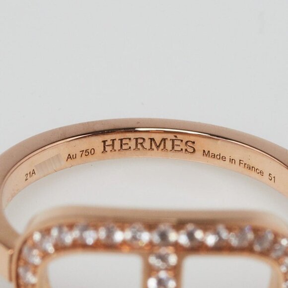 Hermes 18k Rose Gold and Diamond Chaine d'Ancre Contour Medium Model Ring - Picture 5 of 6
